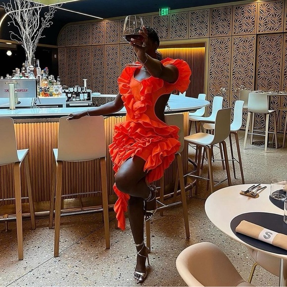ORANGE RUFFLE BACKLESS DRESS - Picture 3 of 4